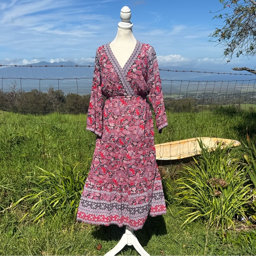 XIRENA TENLEY DRESS Garnet Boho Peasant Maxi Dress Medium
